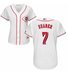 Women's Majestic Cincinnati Reds #7 Eugenio Suarez Replica White Home Cool Base MLB Jersey