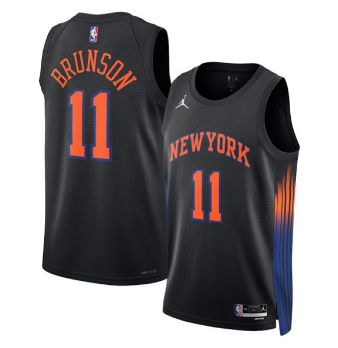 Men's New Yok Knicks #11 Jalen Brunson Jalen Brunson Black 2025 Statement Edition Stitched Basketball Jersey