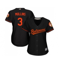 Women's Baltimore Orioles #3 Cedric Mullins Replica Black Alternate Cool Base Baseball Jersey