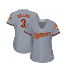 Women's Baltimore Orioles #3 Cedric Mullins Replica Grey Road Cool Base Baseball Jersey