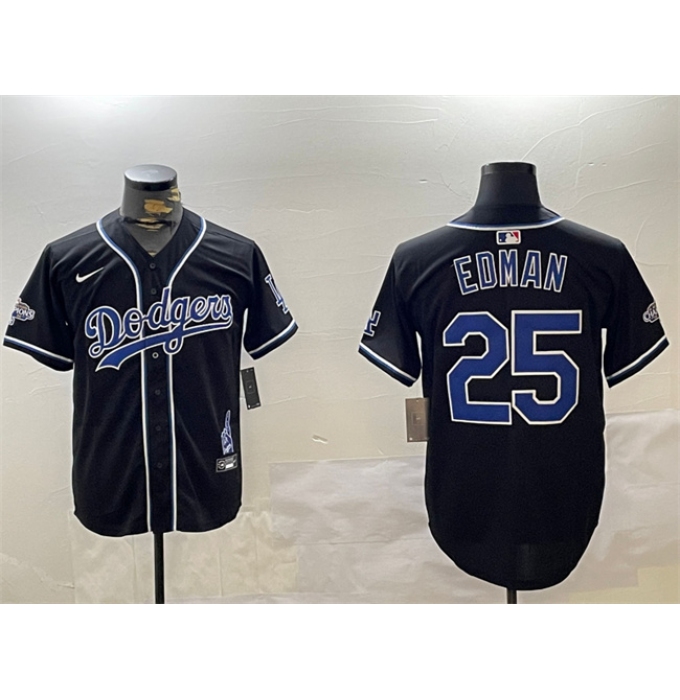 Men's Los Angeles Dodgers #25 Tommy Edman Black 2024 World Series Champions Limited Stitched Baseball Jersey