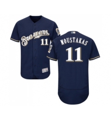 Men's Milwaukee Brewers #11 Mike Moustakas Navy Blue Alternate Flex Base Authentic Collection Baseball Jersey