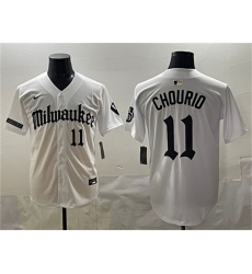 Men's Milwaukee Brewers #11 Jackson Chourio White 'Gothic 414 Shadows Edition' Vapor Premier Limited Stitched Jersey