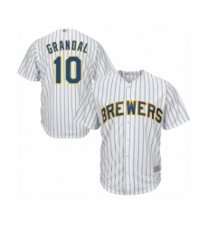Men's Milwaukee Brewers #10 Yasmani Grandal Replica White Home Cool Base Baseball Jersey