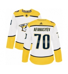 Women's Nashville Predators #70 Egor Afanasyev Authentic White Away Hockey Jersey