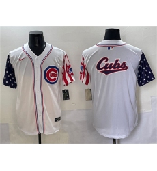 Men's Chicago Cubs Team Big Logo White 2025 Independence Day Vapor Premier Limited Stitched Baseball Jersey