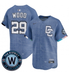 Men's Washington Nationals #29 James Wood Blue 2025 City Connect Limited Stitched Baseball Jersey