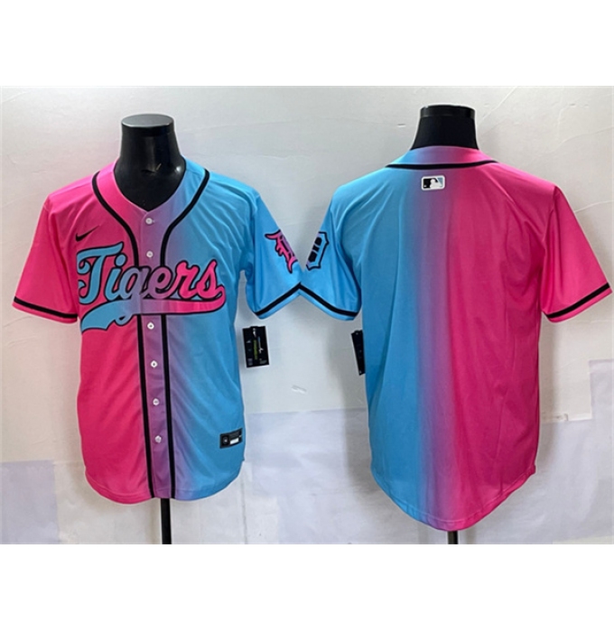 Men's Detroit Tigers Blank Pink Blue Limited Stitched Baseball Jersey