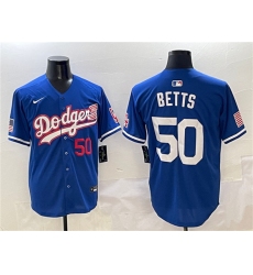 Men's Los Angeles Dodgers #50 Mookie Betts Royal With American Flag Limited Stitched Baseball Jersey