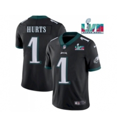 Men's Philadelphia Eagles #1 Jalen Hurts Black Super Bowl LVII Patch Vapor Untouchable Limited Stitched Jersey