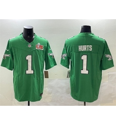 Men's Philadelphia Eagles #1 Jalen Hurts Green 2025 Super Bowl LIX F.U.S.E. Throwback Vapor Untouchable Limited Stitched Football Jersey