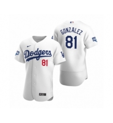 Men's Los Angeles Dodgers #81 Victor Gonzalez White 2020 World Series Champions Authentic Jersey