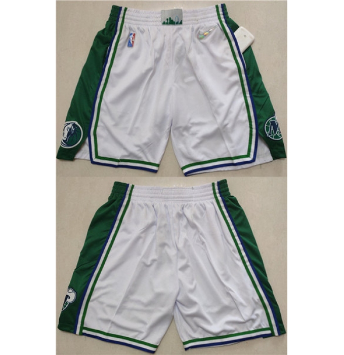 Men's Dallas Mavericks White Green 75th Anniversary Shorts (Run Small)