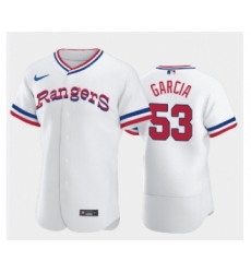 Men's Texas Rangers #53 Adolis Garcia White Throwback Stitched Flex Base Nike Jersey