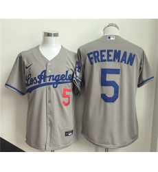Men's Los Angeles Dodgers #5 Freddie Freeman Gray Cool Base Stitched Baseball Jersey