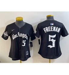 Women's Los Angeles Dodgers #5 Freddie Freeman Black 2025 World Series Champions LA Gothic Edition Limited Stitched Baseball Jersey(Run Small)