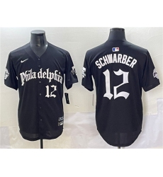 Men's Philadelphia Phillies #12 Kyle Schwarber Black Gothic Vapor Limited Stitched Jersey
