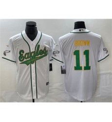Men's Nike Philadelphia Eagles #11 A. J. Brown White Gold Cool Base Baseball Stitched Jersey