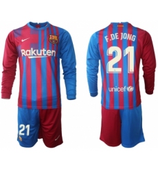 Men 2021-2022 Club Barcelona home red blue Long Sleeve 21 Nike Soccer Jersey