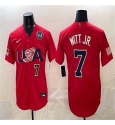 Men's USA Baseball #7 Bobby Witt Jr. Red 2026 World Baseball Classic United States 250th Anniversary Stadium Stitched Jersey