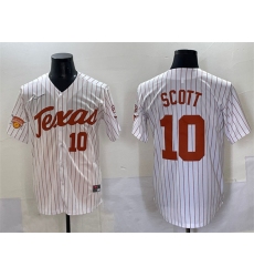 Men's Texas Longhorns #10 Mia Scott White Pinstripe 2025 Softball National Champions & SEC Patch Stitched Jersey