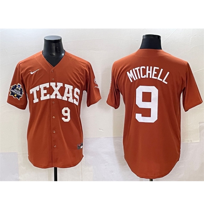 Men's Texas Longhorns #9 Joley Mitchell Orange 2025 World Series & SEC Patch Stitched Jersey