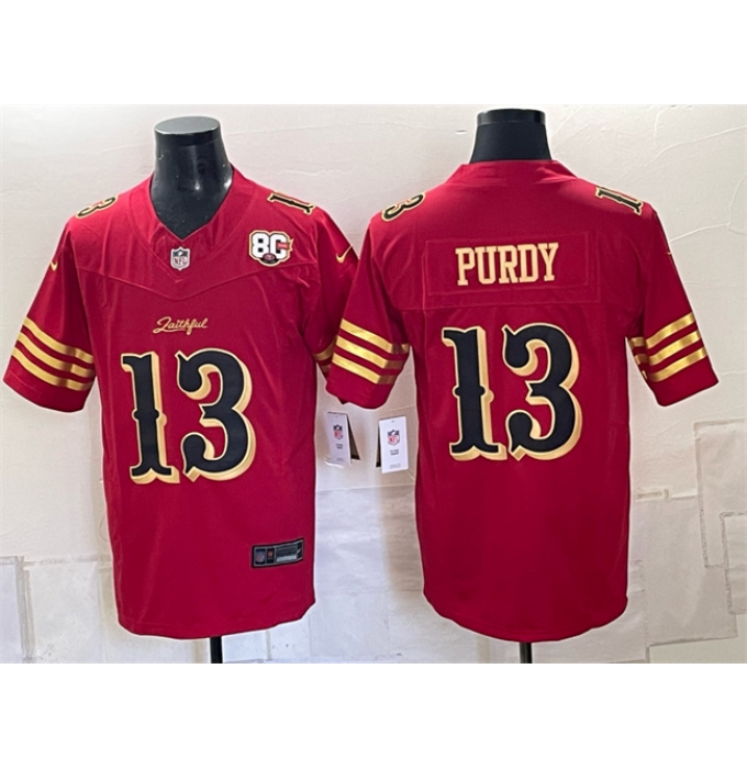 Men's San Francisco 49ers #13 Brock Purdy Red Gold 80th Anniversary“Rivalries” 2026 F.U.S.E. Vapor Untouchable Limited Football Stitched Jersey