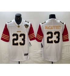 Men's San Francisco 49ers #23 Christian McCaffrey White 75th Golden Edition Stitched Nike Limited Jersey
