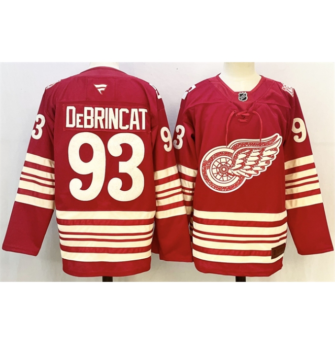 Men's Detroit Red Wings #93 Alex DeBrincat Red 2025-26 Centennial Premium Stitched Hockey Jersey