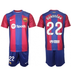 Men's Barcelona #22 Gundogan Blue Red 2023-24 Home Soccer Jersey