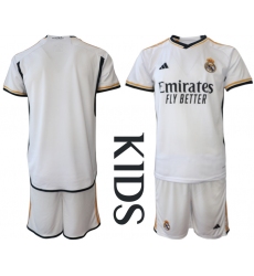 kids Real Madrid Blank 2023-24 White Home Soccer Jersey