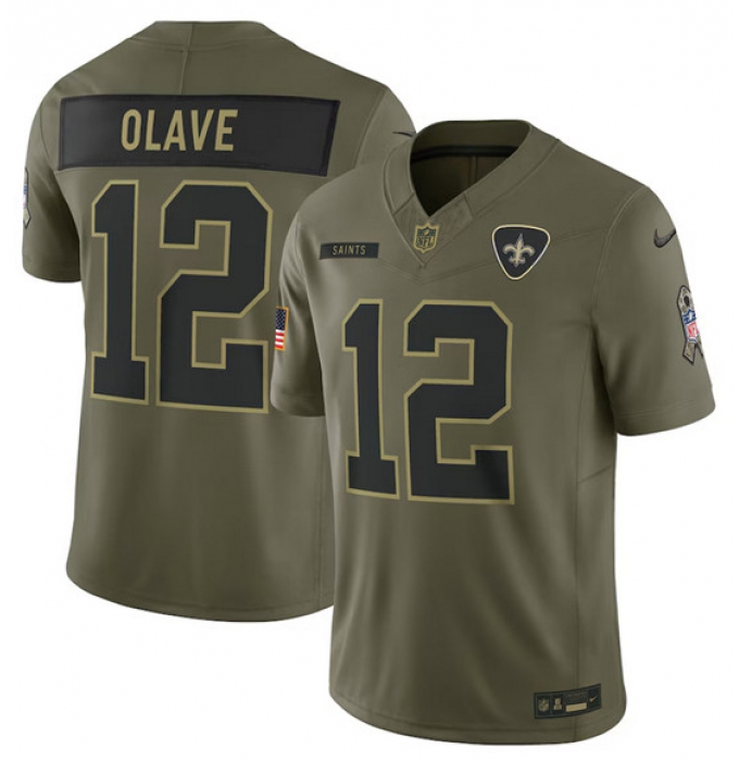 Men's New Orleans Saints #12 Chris Olave Olive 2025 Salute to Service Limited Football Stitched Jersey