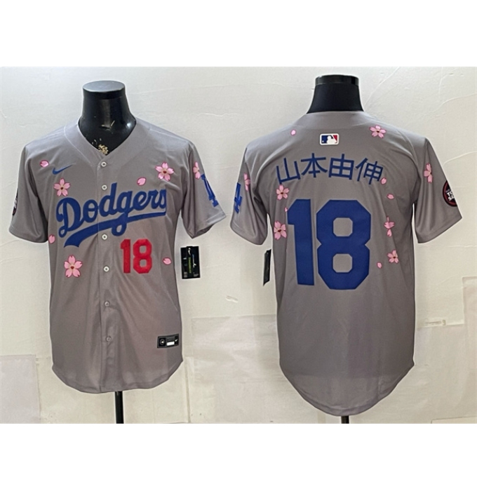 Men's Los Angeles Dodgers #18 山本由伸 Grey 2025 Tokyo Series Limited Stitched Baseball Jersey