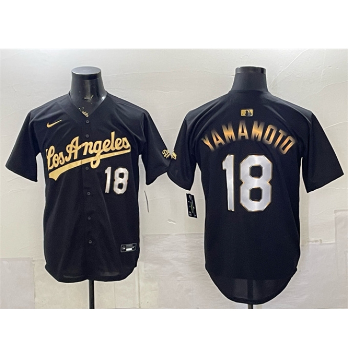 Men's Los Angeles Dodgers #18 Yoshinobu Yamamoto Black Gold Limited Stitched Baseball Jersey