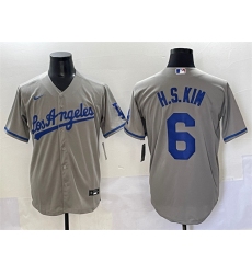 Men's Los Angeles Dodgers #6 H.S.Kim Gray Cool Base Stitched Baseball Jersey