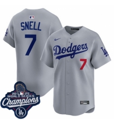 Men's Los Angeles Dodgers 7 Blake Snell Cool Base 2025 World Champions Stitched Baseball Jersey Gray