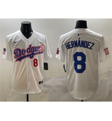 Men's Los Angeles Dodgers #8 Enrique Hernández White With American Flag Limited Stitched Baseball Jersey