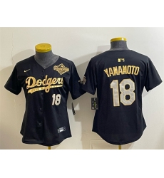 Youth Los Angeles Dodgers #18 Yoshinobu Yamamoto Black Gold 2025 World Series Limited Stitched Baseball Jersey
