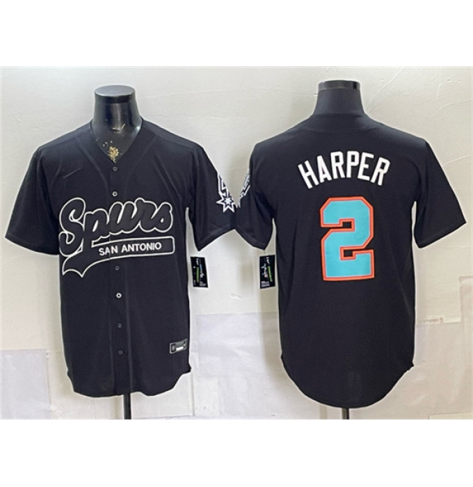 Men's San Antonio Spurs #2 Dylan Harper Black Stitched Baseball Jersey