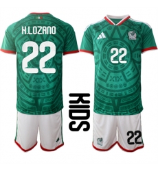 Youth Mexico #22 H.LOZANO National Team FIFA x World Cup 2026 Home Green On Field Kids Jersey