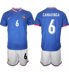 Men's France #6 Eduardo Camavinga Blue 2024-25 Home Soccer Jersey Suit