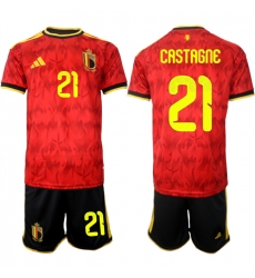 Men's Belgium National Team #21 Timothy Castagne Red 2026 World Cup Home Soccer Jersey Suit
