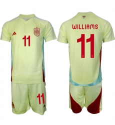 Men's Spain Team #11 Nico Williams 2024-25 Yellow Away Soccer Jersey Suit