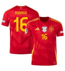 Men's Spain Team #16 Olivia Rodrigo Scarlet 2024 Home Soccer Jersey