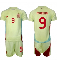 Men's Spain Team #9 Gerard Moreno 2024-25 Yellow Away Soccer Jersey Suit