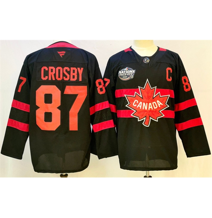 Men's Canada #87 Sidney Crosby Black 2025 4 Nations Face-Off Premium With C Stitched Jersey