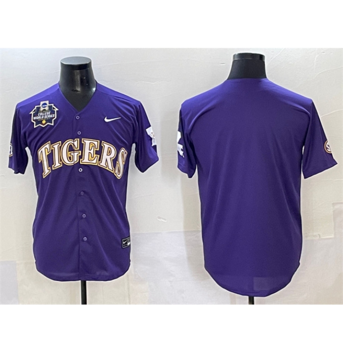 Men's LSU Tigers Blank Purple 2025 World Series & SEC Patch Stitched Baseball Jersey