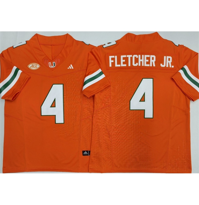 Men's Miami Hurricanes #4 Mark Fletcher Jr. Orange F.U.S.E. 2026 Stitched Football Jersey