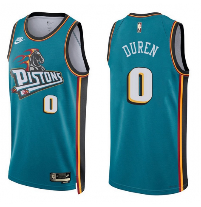 Men's Detroit Pistons #0 Jalen Duren Teal Stitched Basketball Jersey
