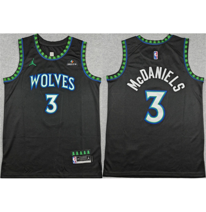 Men's Minnesota Timberwolves #3 Jaden McDaniels Black 2026 Statement Edition Stitched Basketball Jersey